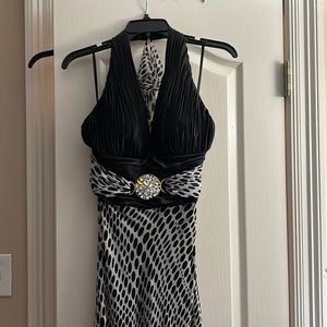 Formal size 2 dress - worn once! Black & white, halter, to the floor gown
